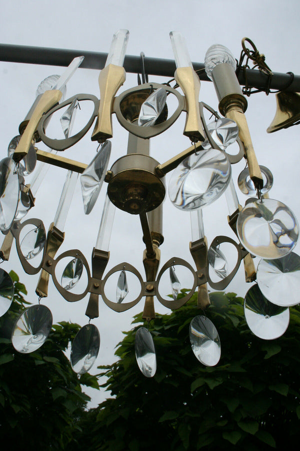 Sciolari OVALI collection  Brass Crystal chandelier 3 lights 1970's Italian