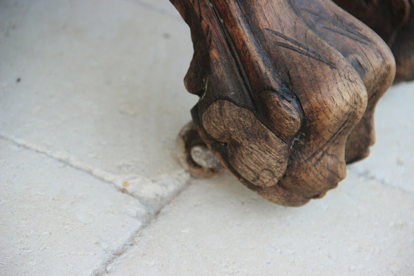 XXL Antique  PAIR oak wood carved hunting table dragon gothic legs figurines n1