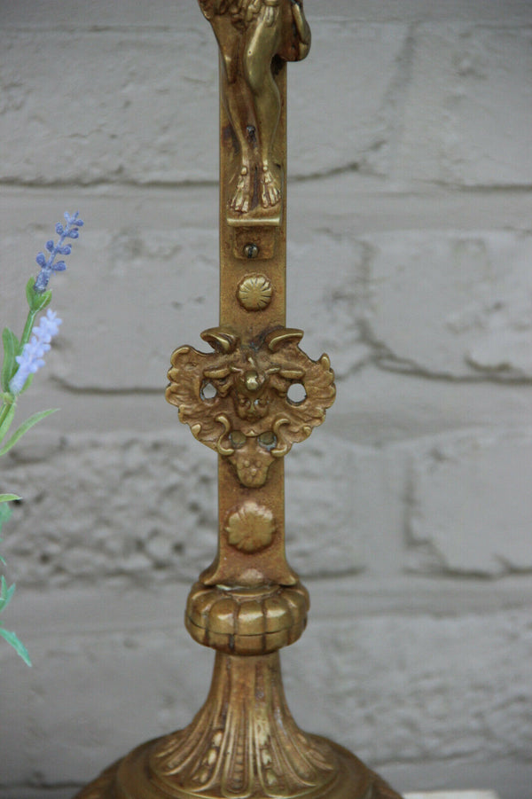 Large Antique French religious bronze crucifix cross putti neo gothic church