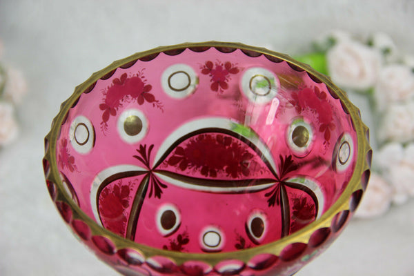 Antique MOSER Bohemia enamel ruby red glass floral VASE