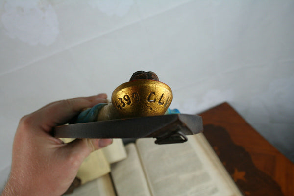 French Ceramic 1930 Madonna relief wall plaque polychrome painted rare special