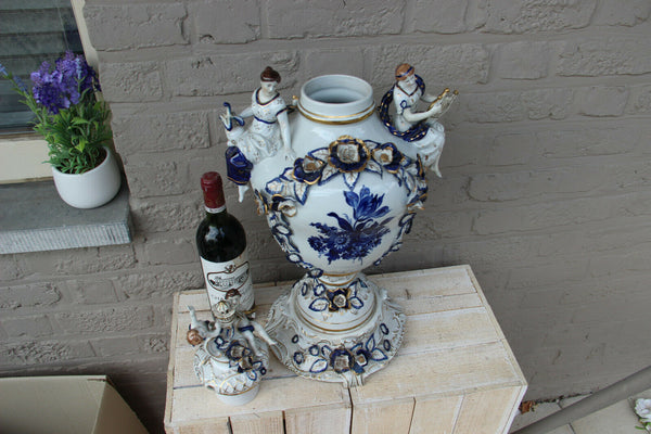 XXL German SCHIERHOLZ Plaue porcelain lidded Vase putti victorian lady marked