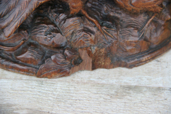 PAIR antique Black forest wood carved partridge birds statue figurines