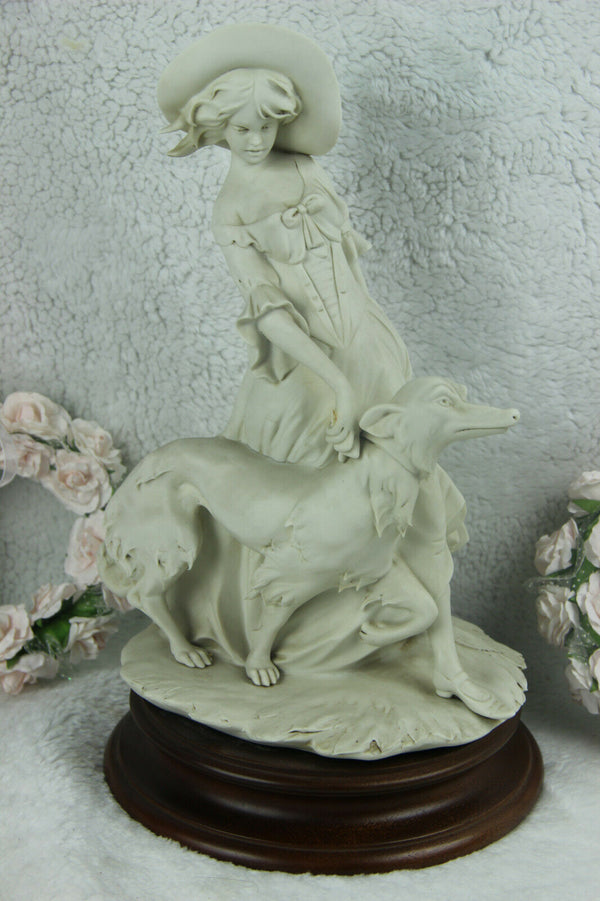 Capodimonte marked Bisque porcelain lady whippet borzoi dog 1960
