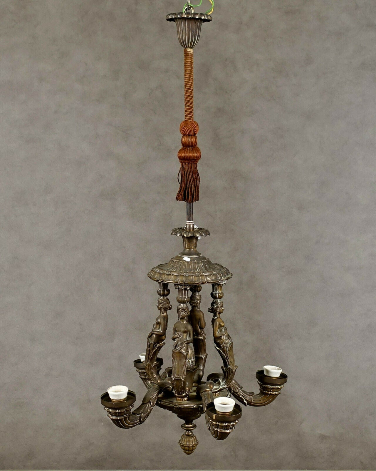 French antique Bronze Caryatid 4 graces Figurines Chandelier 4 arms 1900