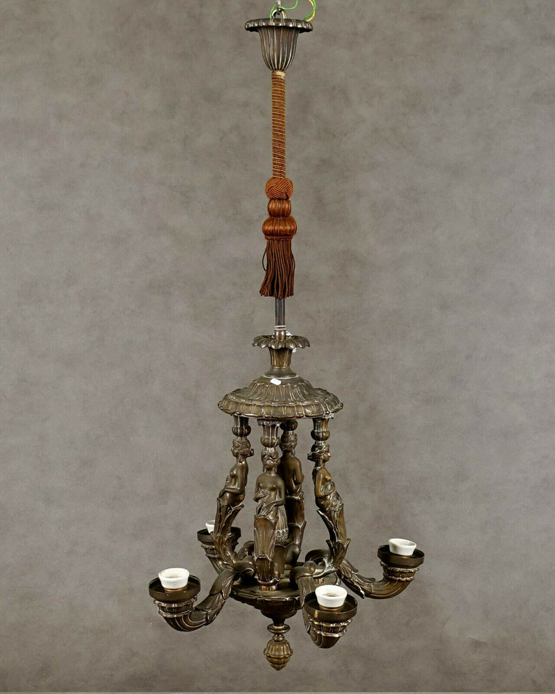 French antique Bronze Caryatid 4 graces Figurines Chandelier 4 arms 1900
