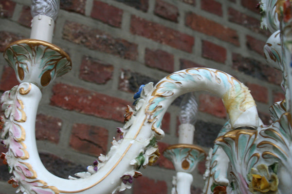 A capodimonte marked porcelain 1950 majolica Flowers Chandelier 6 arms