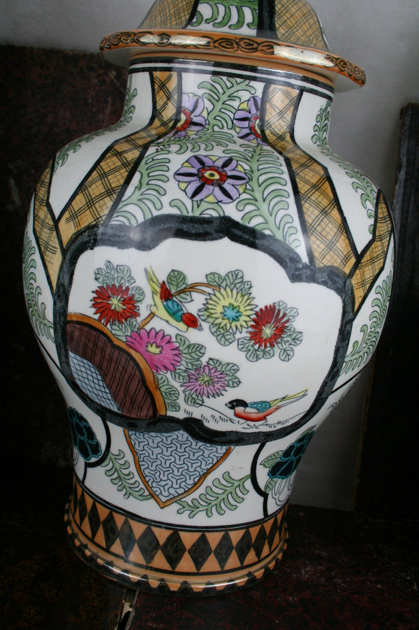 Set 3 pottery Petrus regout Vases Set birds floral decor marked Delft decor