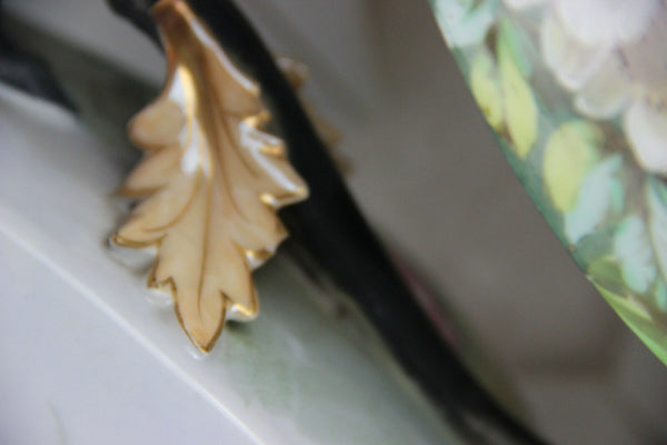 Antique PAIR XL Vieux paris porcelain Dragon gothic Floral Vases rare 1900