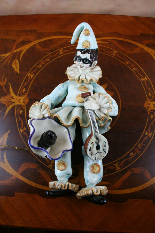 RARE mid century PULCINELLA figurine ceramic Wall light sconce clown Venetian