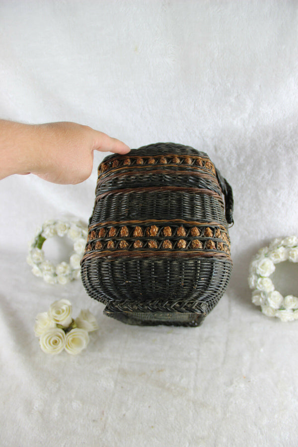 Antique Victorian Basket carry picknick with Handles marked Van Oye bruxelles