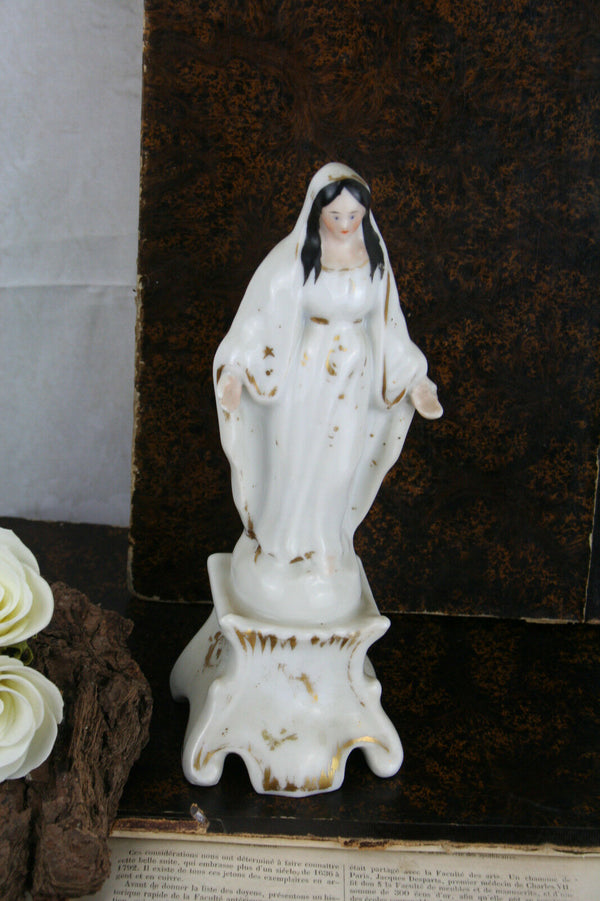 Gorgeous Porcelain  Madonna Mary Statue french 1900 old vieux paris