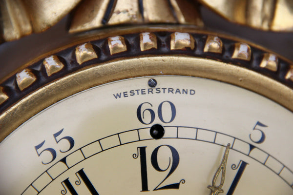 Mid-Century Swedish Gilt Carved Wood Wall Clock  Westerstrand, 1960s