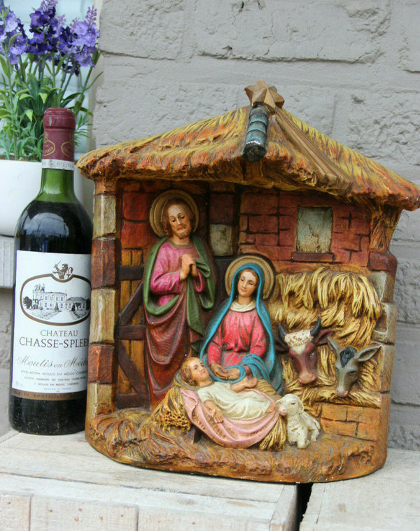 Antique french religious nativity christmas statue jesus group 1920 chalkware