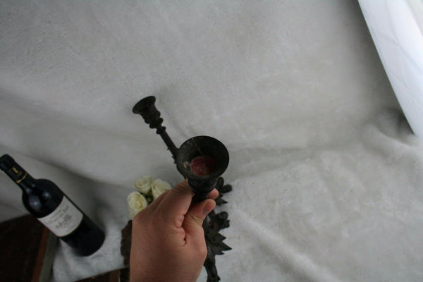 Antique PAIR 19th c French Bronze Salamander Candle holders