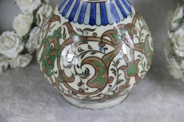 18Thc Persian Islamic Faience Rare Superb Bottle Neck Painted Vase