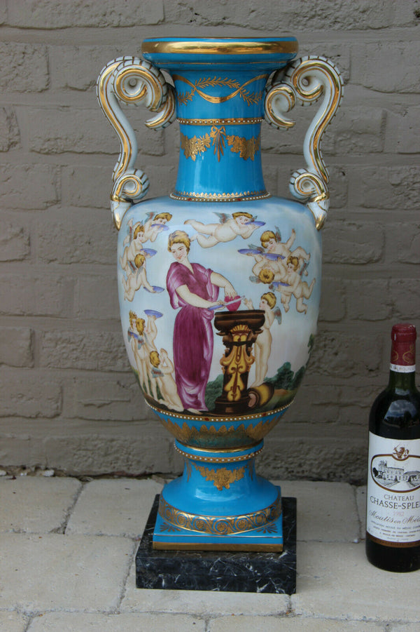 Majestical PAIR French romantic putti  Vases in sevres porcelain marble base