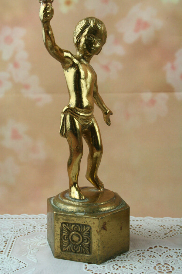 Pair Antique French brass angels Putti angel sidetable paws