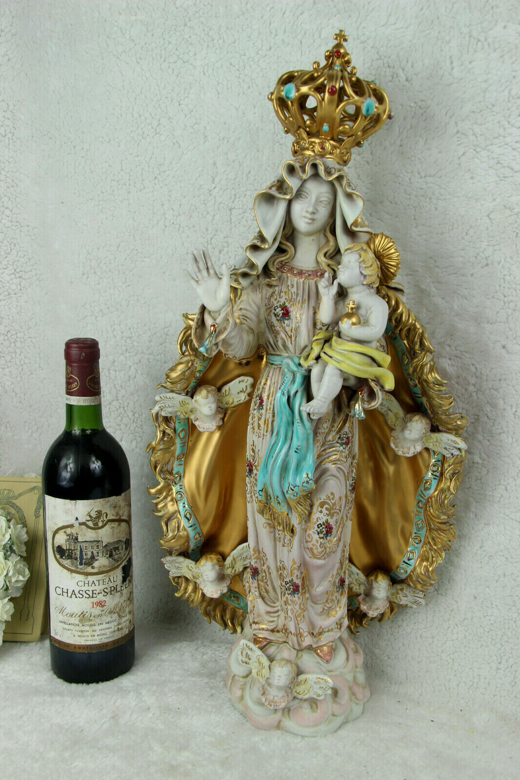 Huge PATTARINO italian Terracotta madonna statue religious putti angels