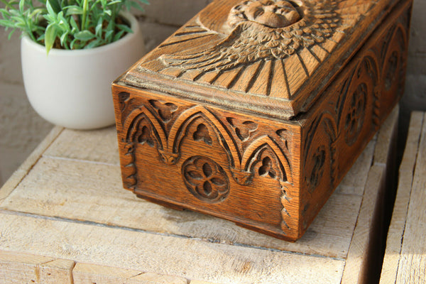 Antique religious church wood carved neo gothic religious putti angel  Box
