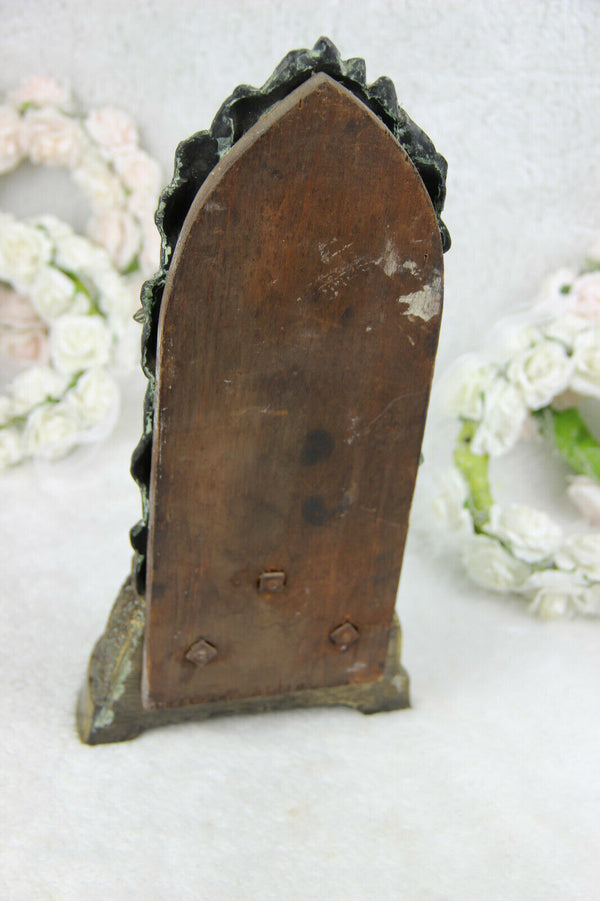 Rare Antique art nouveau 1900 spelter bronze christ in chapel religious statue