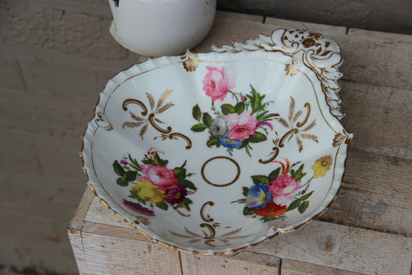 PAIR antique vieux paris old porcelain floral hand paint OYSTER plates