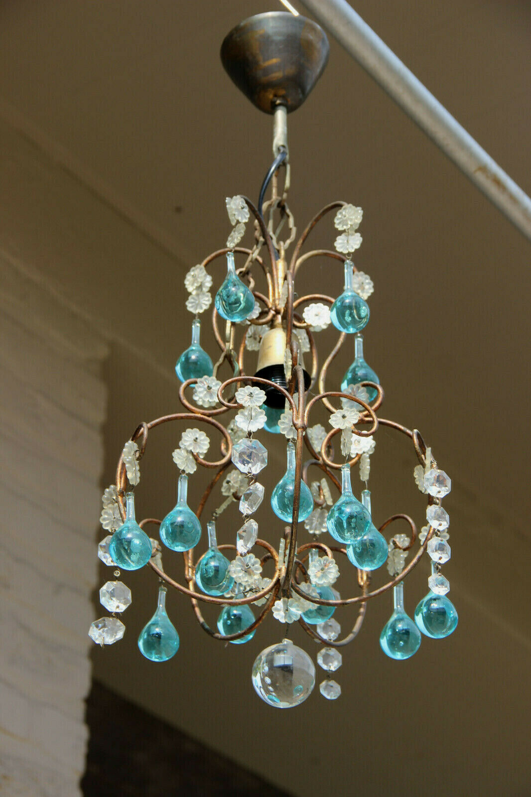 Mid century MURANO turquoise glass drops chandelier 1970 pendant light