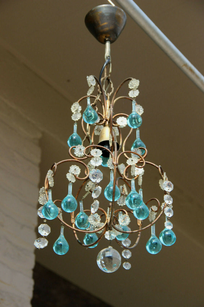 Mid century MURANO turquoise glass drops chandelier 1970 pendant light