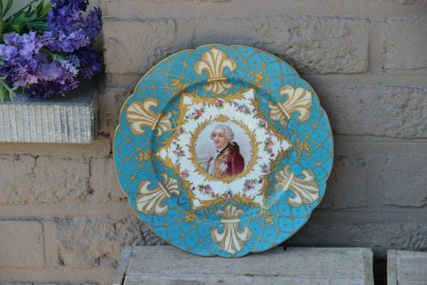 Antique Sevres porcelain marked portrait Louis XVI fleur lys plate 19thc