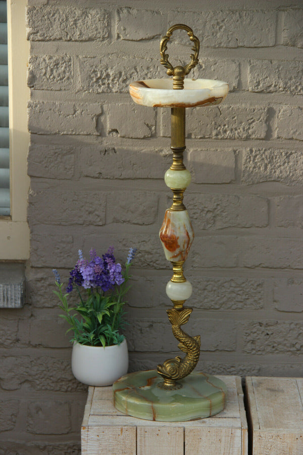 Vintage French onyx marble Dolphin Ashtray stand