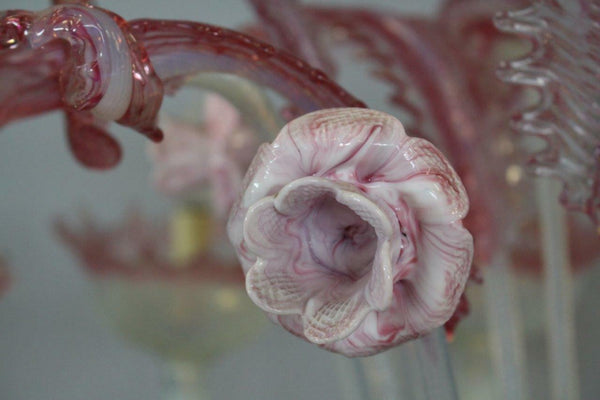 XXL Majestical 12 ARMS murano Venetian pink glass hand blown Chandelier 1960's
