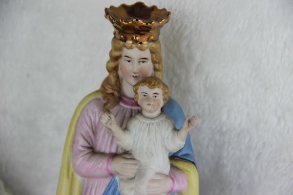 Antique French religious Madonna bisque porcelain figurine