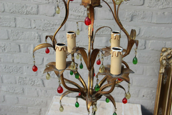 Gorgeous Muran Drops italian flag colour metal gold gilt 1970 chandelier