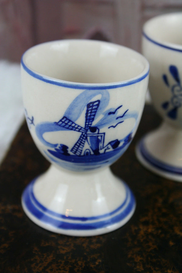 SET of 5 Delft pottery ceramic Egg holders dinner Mill floral marked cute !