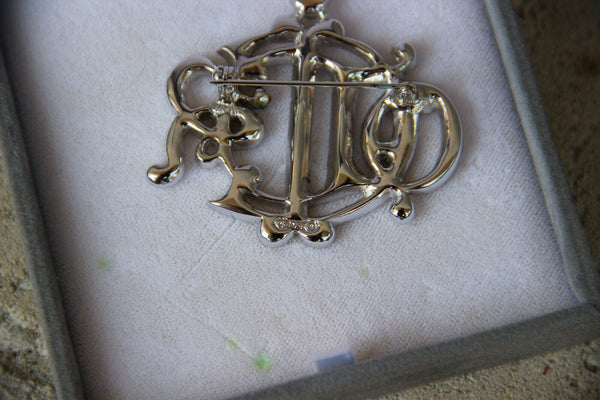 Christian Dior Silver Toned Insigna Brooch Vintage jewelry in box