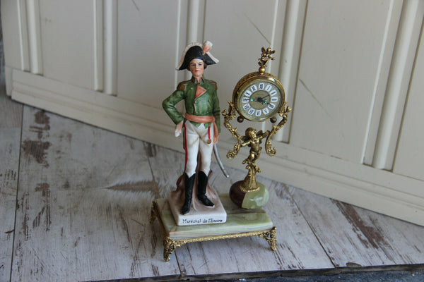 Vintage Napoleon officer soldier porcelain figurine clock putti caryatids onyx