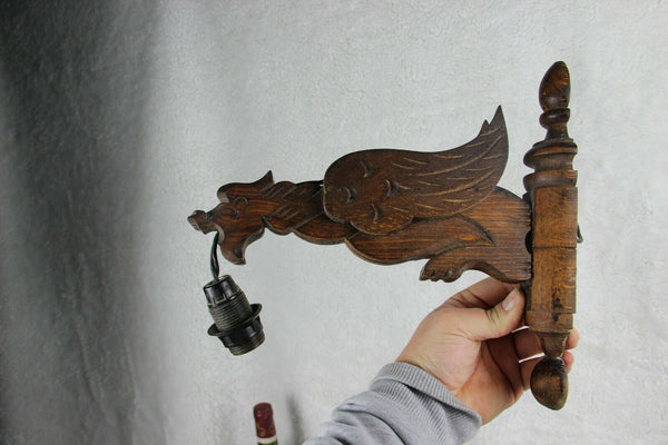 Set 6 Antique French wood carved gothic castle dragon chimaera Sconce wall light