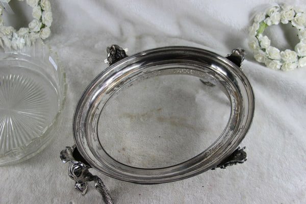 Antique French centerpiece bowl crystal glass cut caryatid mythological figurine