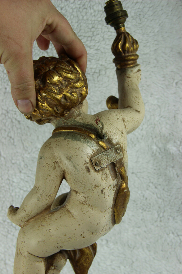 PAIR antique italian chalkware Angels putti cherubs wall lights sconces