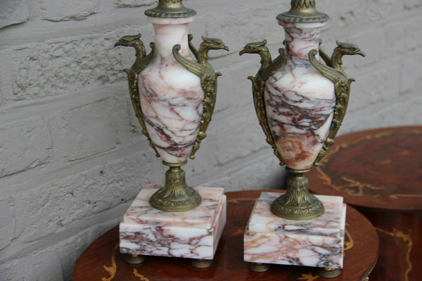 Antique French marble Eagle animal figurines gothic urns vases