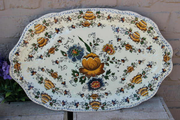 Large DELFT polychrome pottery marked Centerpiece bowl tureen on plate floral