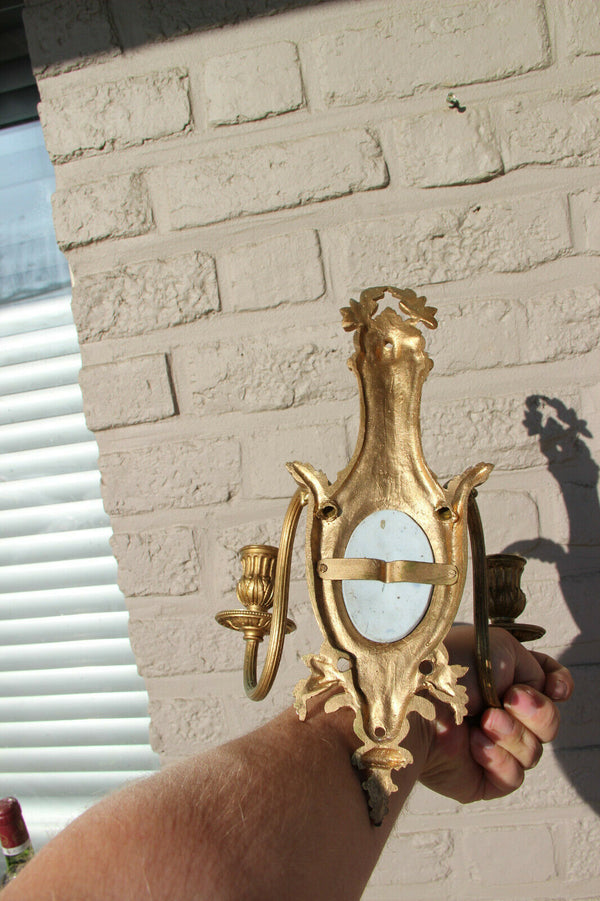 PAIR antique French brass Wall lights sconces Wedgwood porcelain plaques