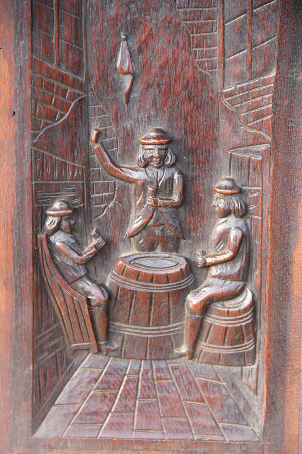 Antique French pair breton wood carved cabinet panels