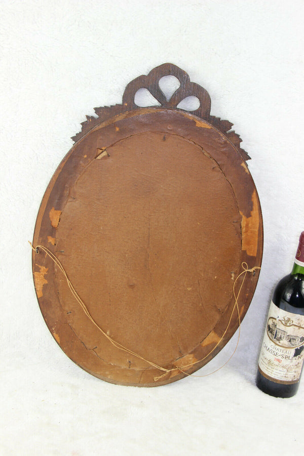 Antique Belgian Wood carved frame officer army soldier WW1 14-18 photo signed