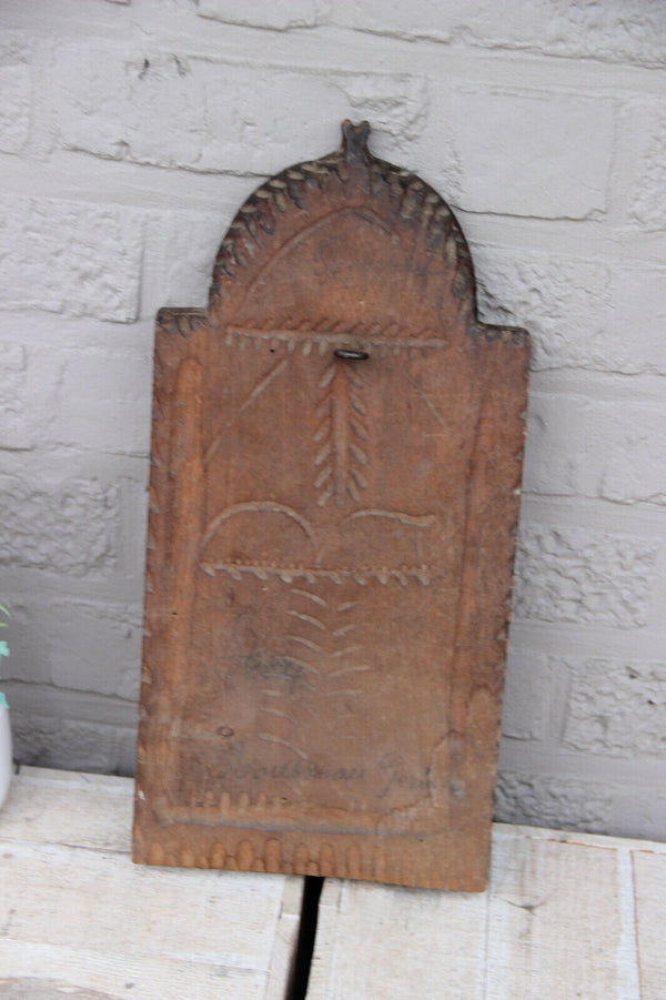 Antique Religious french wood carved crucifix on velvet metal christ