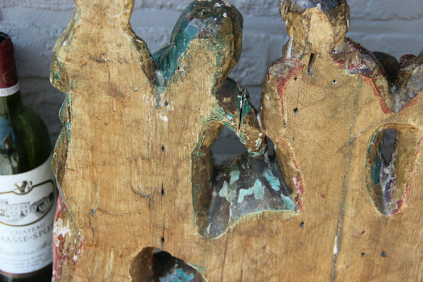 Antique XL 1800s Flemish wood carved gothic religious statue jesus group