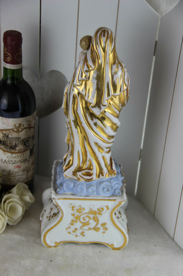Rare Antique Religious top Vieux paris porcelain madonna MAry Statue figurine