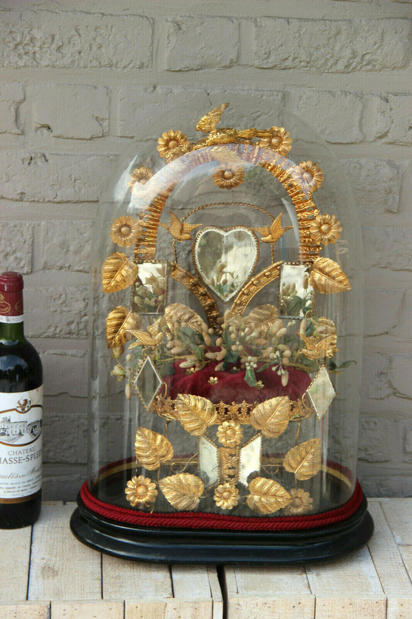 Antique Victorian Bridal wedding dome Globe Glass with tiara wax mirrors