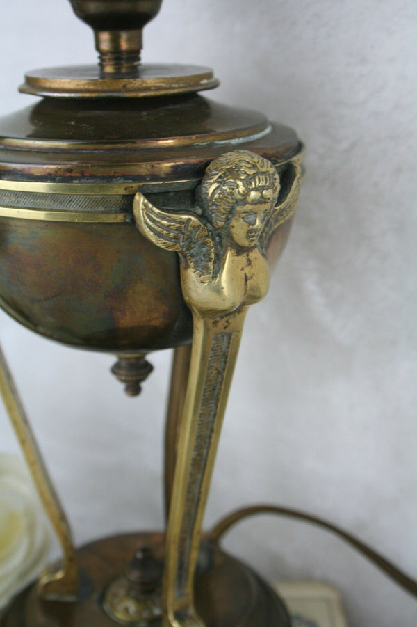 Antique french 1930 Empire style Caryatid winged lady lamp brass