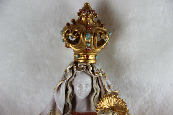 Stunning XL Pattarino School terracotta polychrome Madonna child italian angels